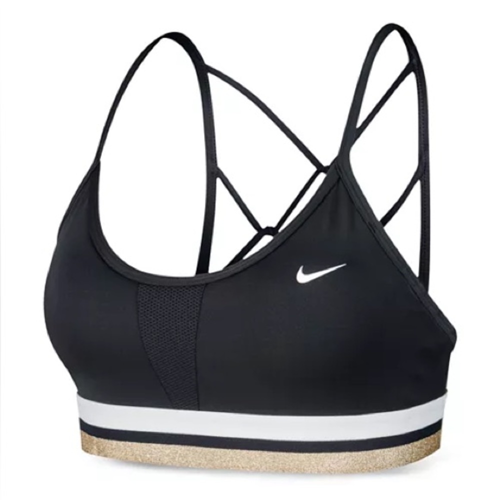 Glam Dunk Indy Strappy DRI FIT Sports Bra Black Gold Glitter